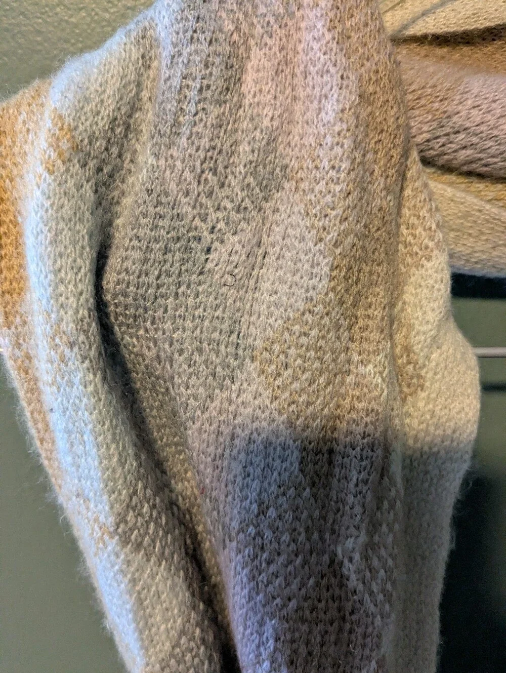 Long Woven Fringe Scarf in Soft Beige and Light Pink
